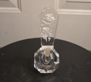 I. W. Rice Handcut Crystal Etched Rose Vintage Perfume Bottle